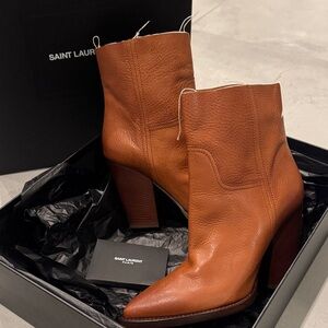 Saint Laurent THEO 95 COGNAC Zip LEATHER Bootie 38 YSL